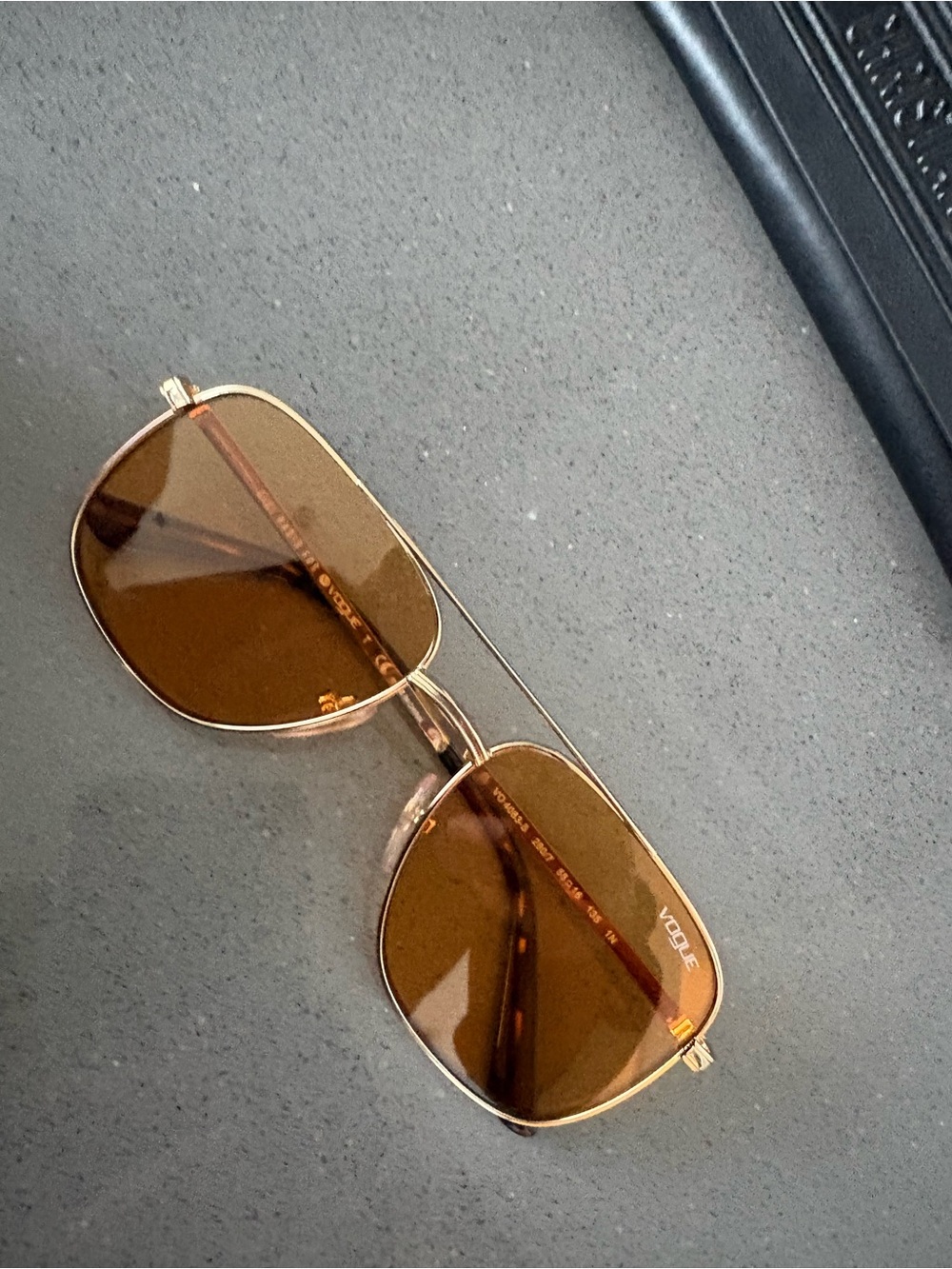 Women's Vogue Gold Metal Aviator Sunglasses with Brown Lenses - Picture 3 of 5